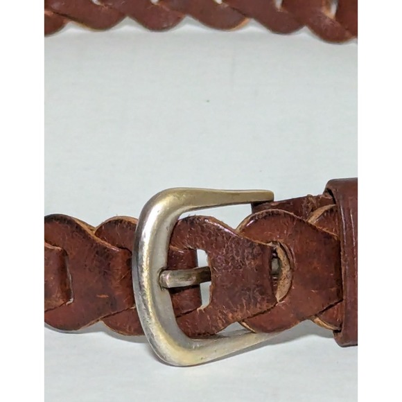 Vintage Women's Genuine Leather Belt Brown Chain Link Design 35" Metal Hardware - Picture 9 of 11